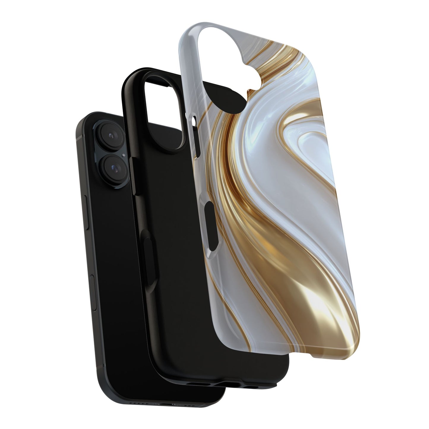 Gold & White Swirl (iPhone X - iPhone 17 Pro Max) [TOUGH CASE]