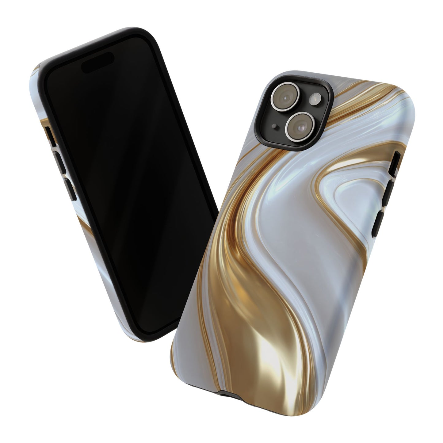 Gold & White Swirl (iPhone X - iPhone 17 Pro Max) [TOUGH CASE]