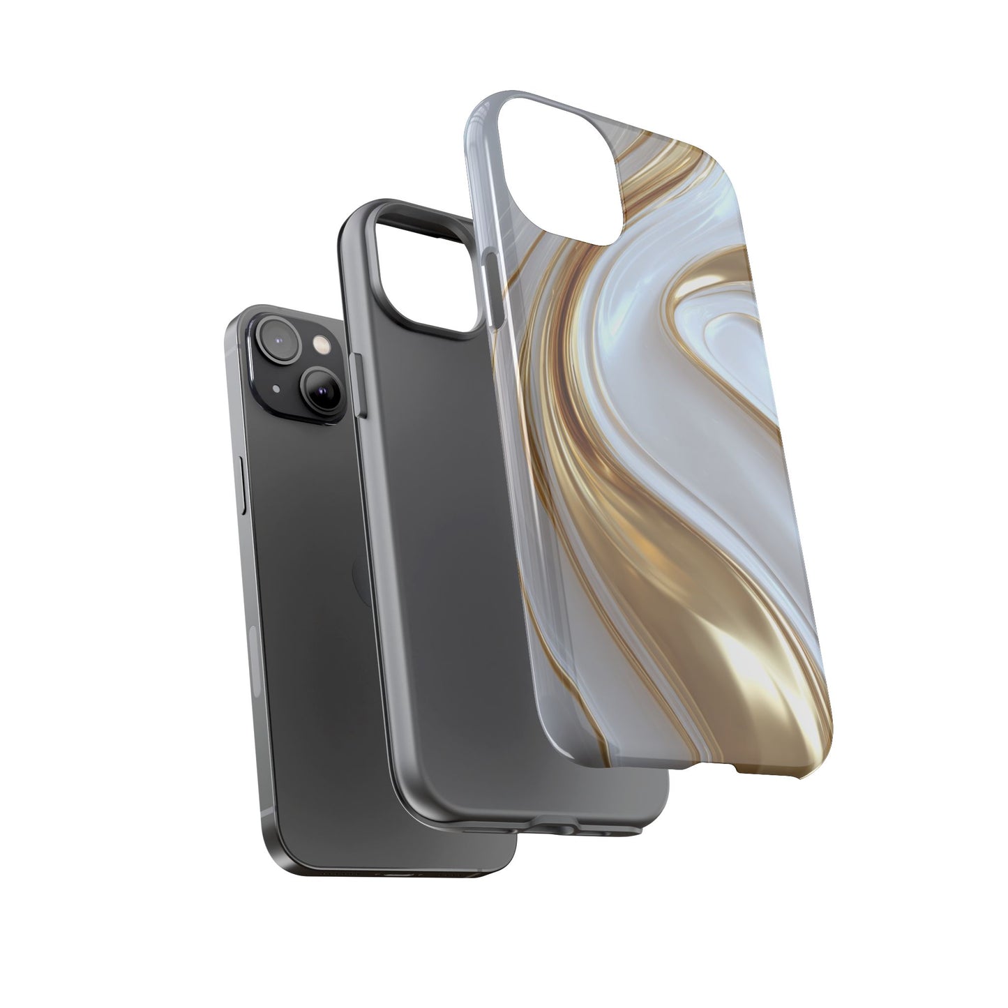 Gold & White Swirl (iPhone X - iPhone 17 Pro Max) [TOUGH CASE]