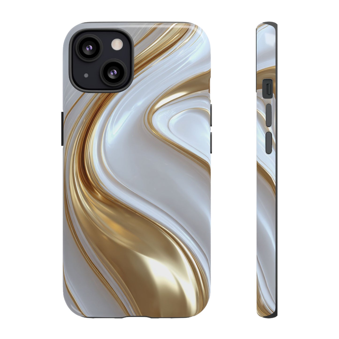Gold & White Swirl (iPhone X - iPhone 17 Pro Max) [TOUGH CASE]
