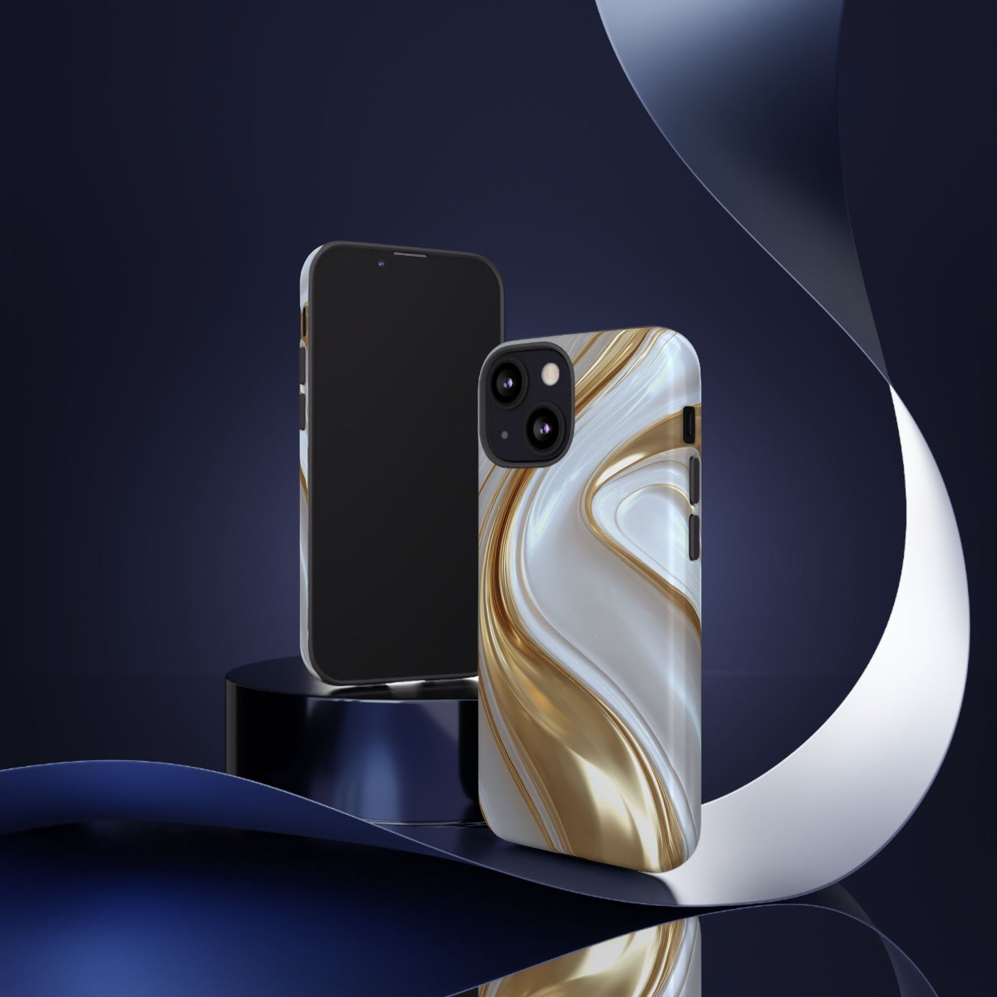 Gold & White Swirl (iPhone X - iPhone 17 Pro Max) [TOUGH CASE]