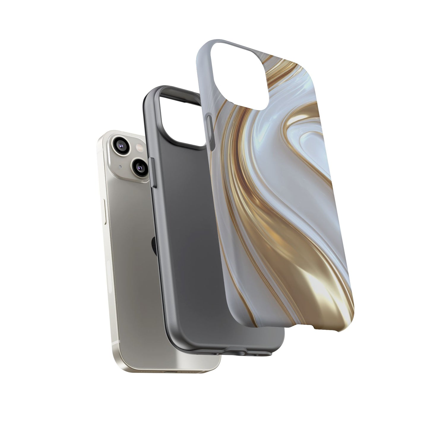 Gold & White Swirl (iPhone X - iPhone 17 Pro Max) [TOUGH CASE]