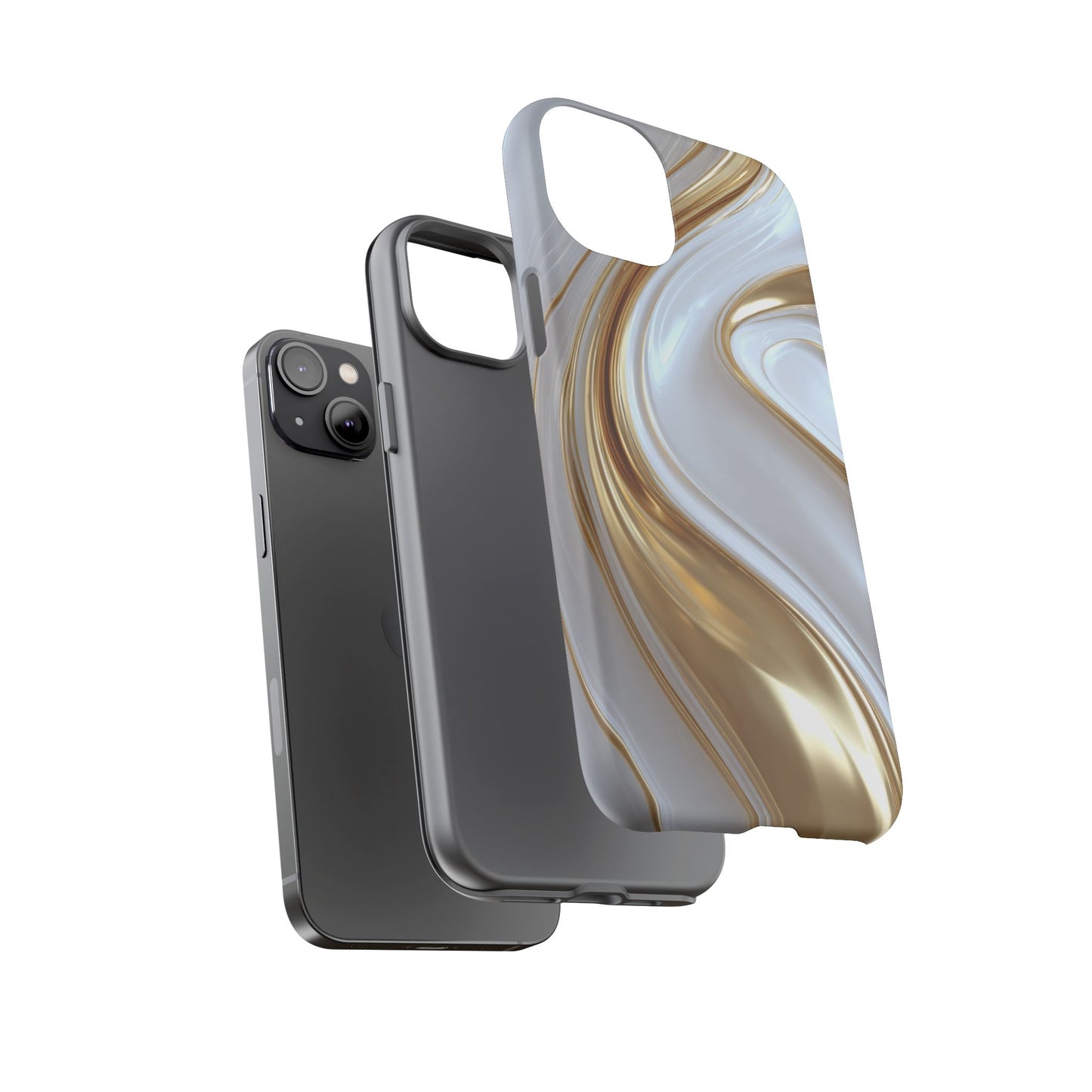 Gold & White Swirl (iPhone X - iPhone 17 Pro Max) [TOUGH CASE]