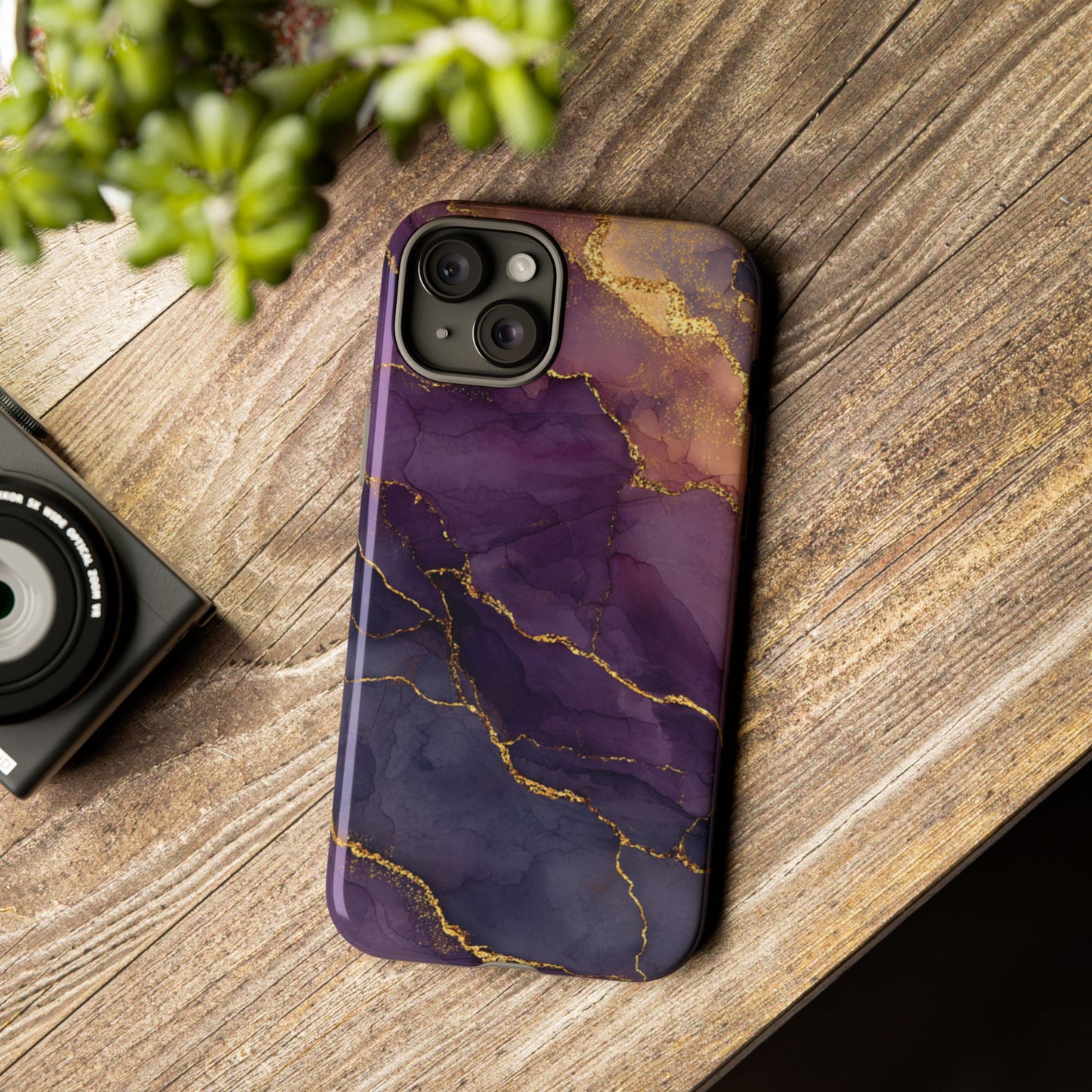 Elegant Purple & Gold Marble (iPhone X - iPhone 17 Pro Max) [TOUGH CASE]