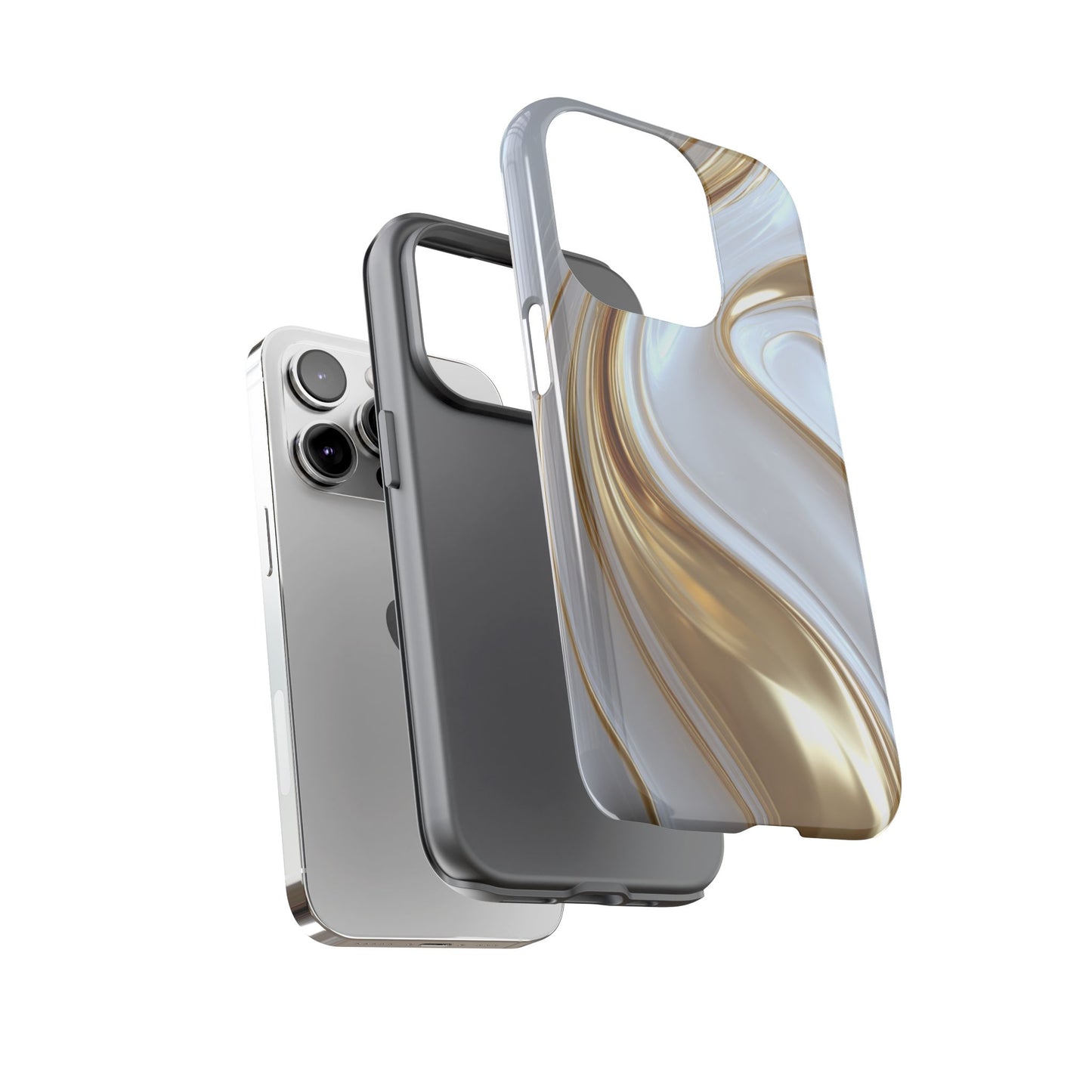 Gold & White Swirl (iPhone X - iPhone 17 Pro Max) [TOUGH CASE]