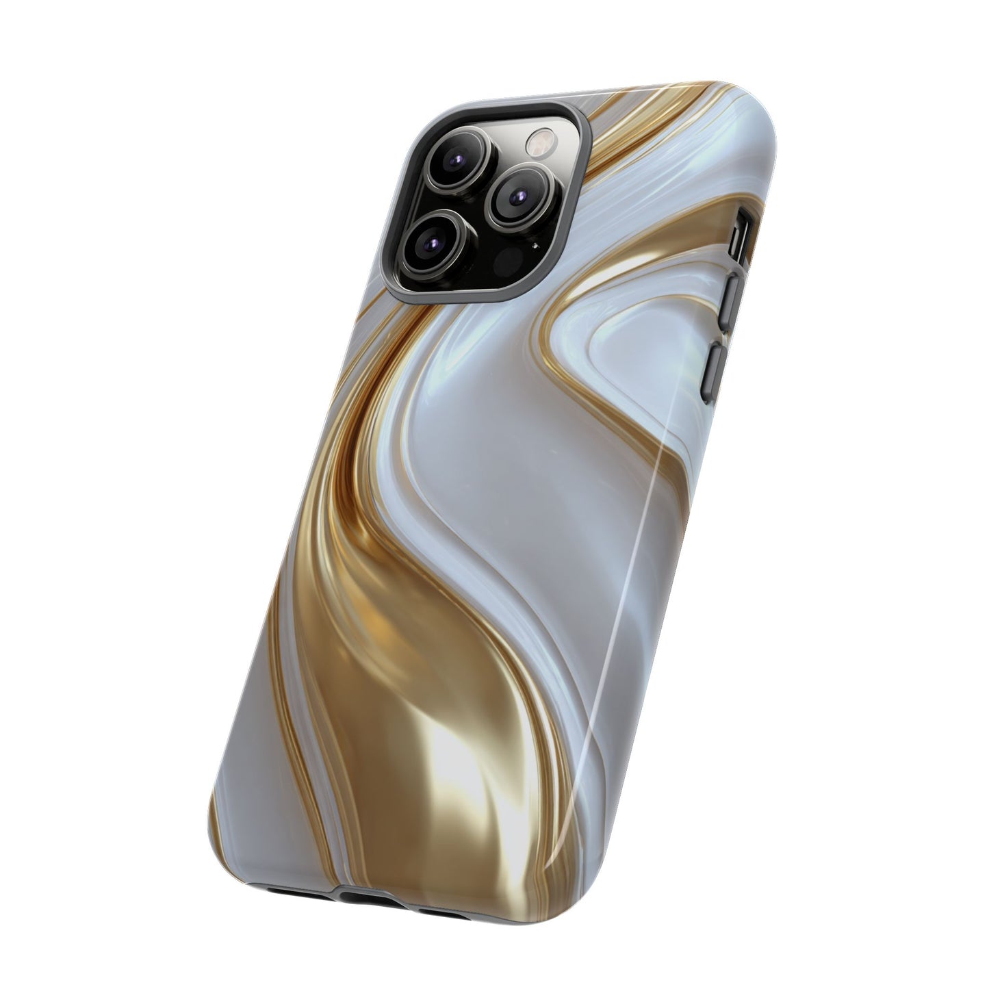Gold & White Swirl (iPhone X - iPhone 17 Pro Max) [TOUGH CASE]