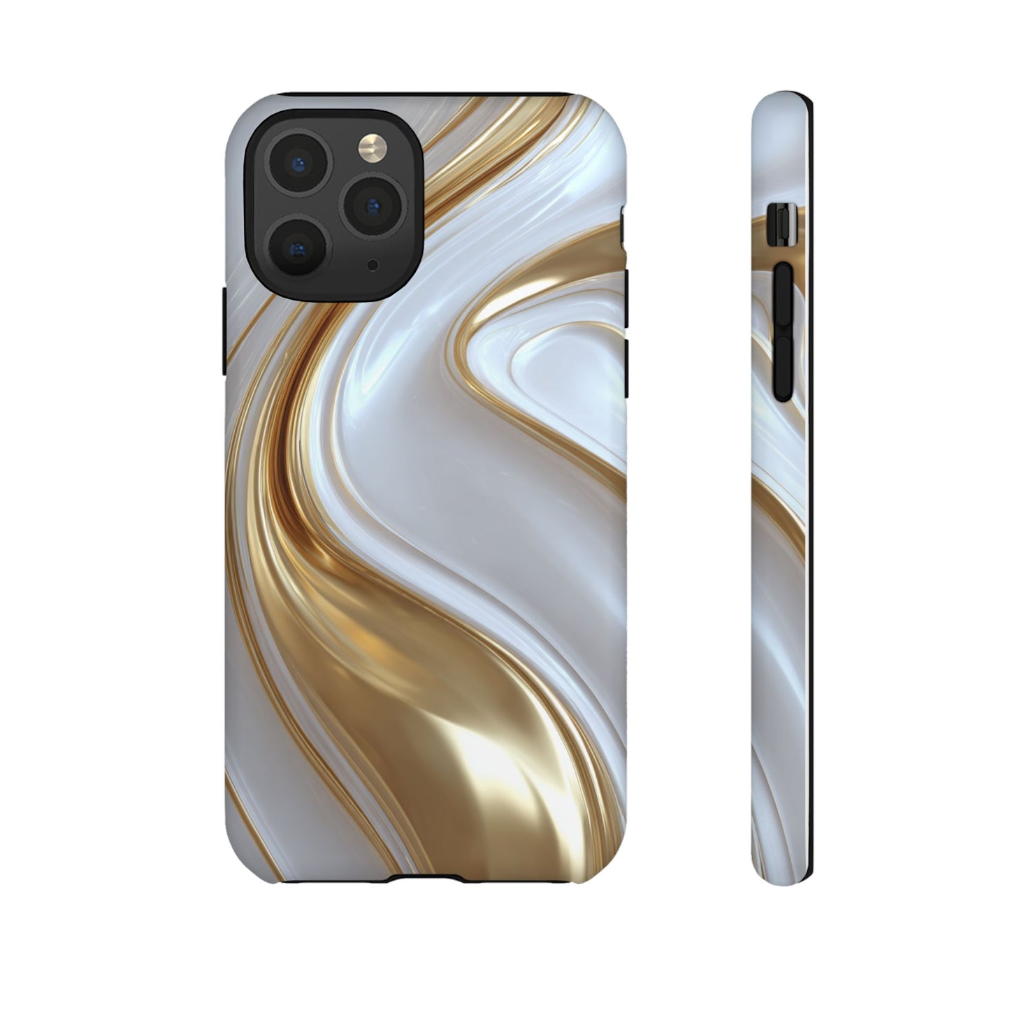 Gold & White Swirl (iPhone X - iPhone 17 Pro Max) [TOUGH CASE]
