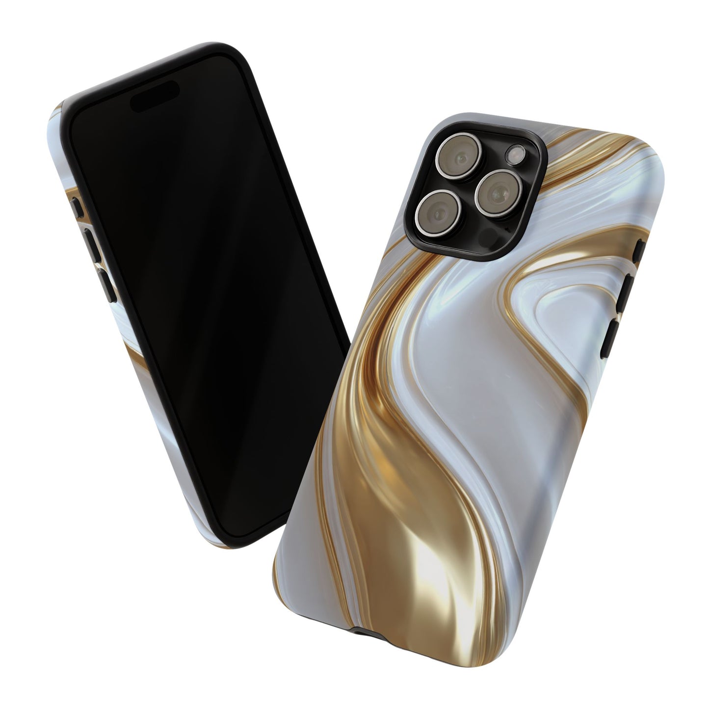 Gold & White Swirl (iPhone X - iPhone 17 Pro Max) [TOUGH CASE]