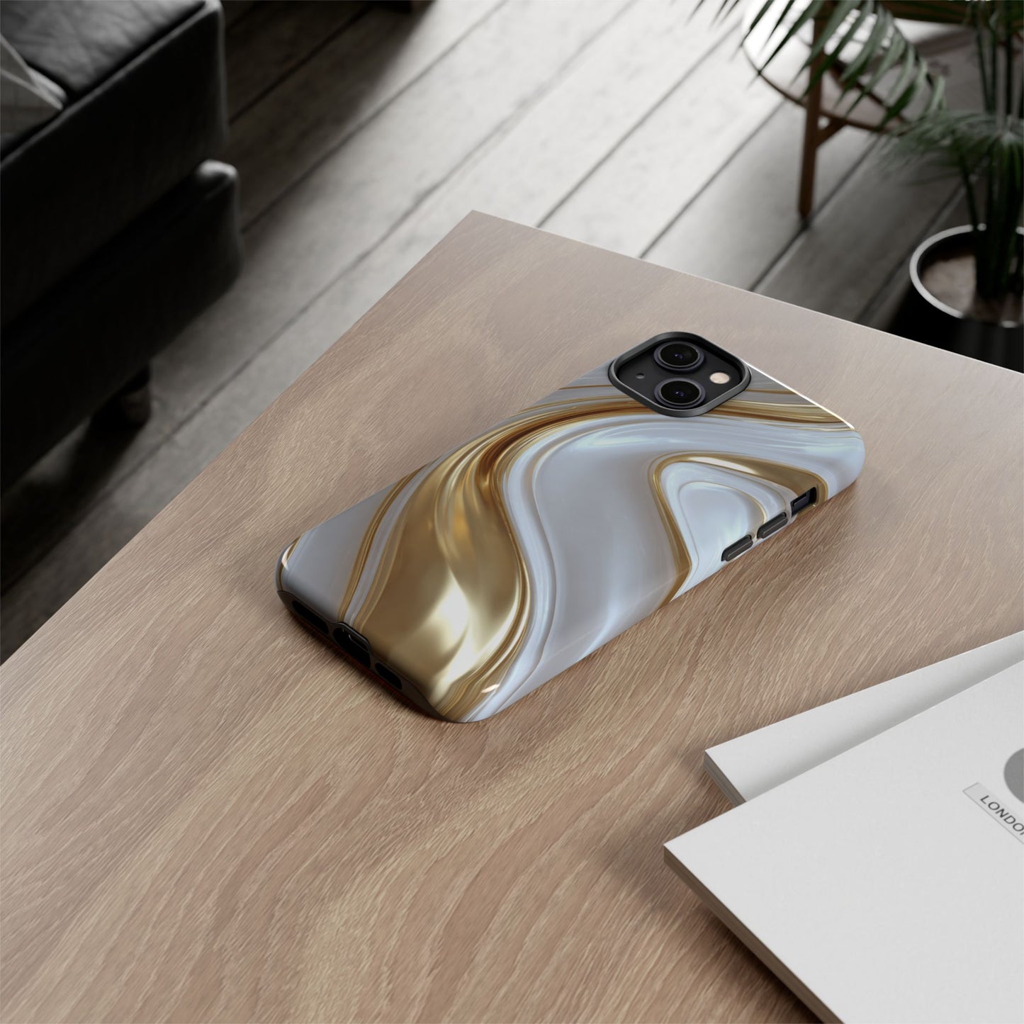 Gold & White Swirl (iPhone X - iPhone 17 Pro Max) [TOUGH CASE]