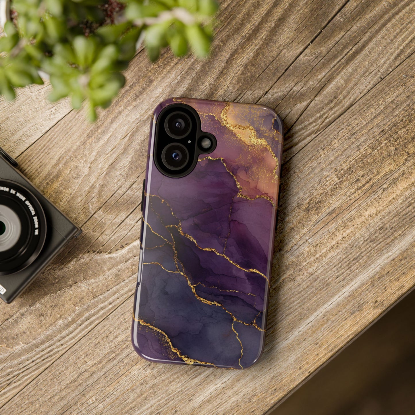 Elegant Purple & Gold Marble (iPhone X - iPhone 17 Pro Max) [TOUGH CASE]