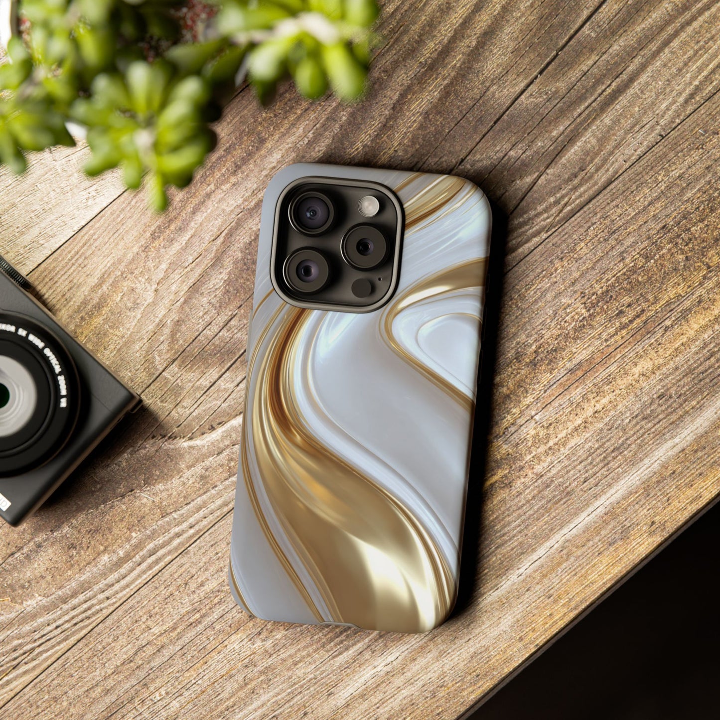 Gold & White Swirl (iPhone X - iPhone 17 Pro Max) [TOUGH CASE]