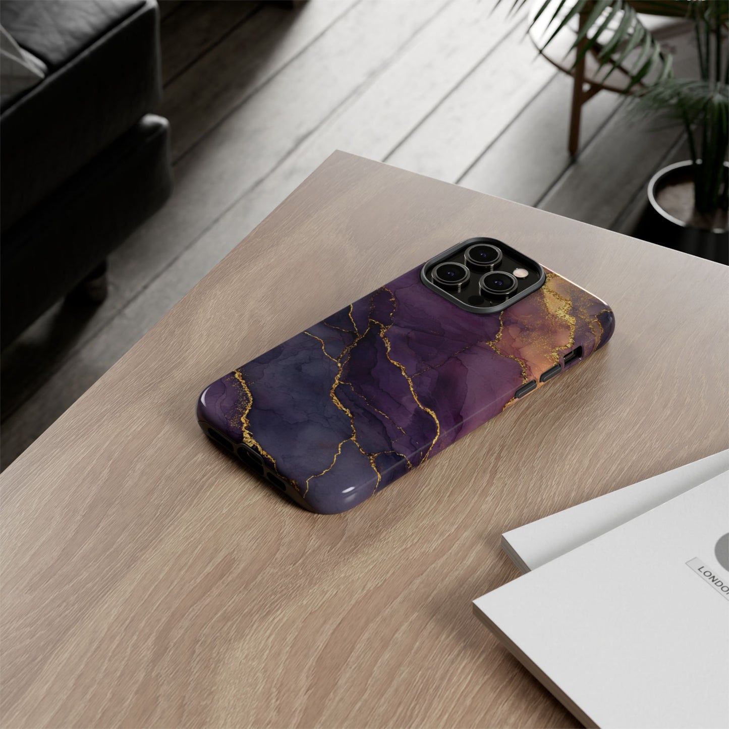 Elegant Purple & Gold Marble (iPhone X - iPhone 17 Pro Max) [TOUGH CASE]