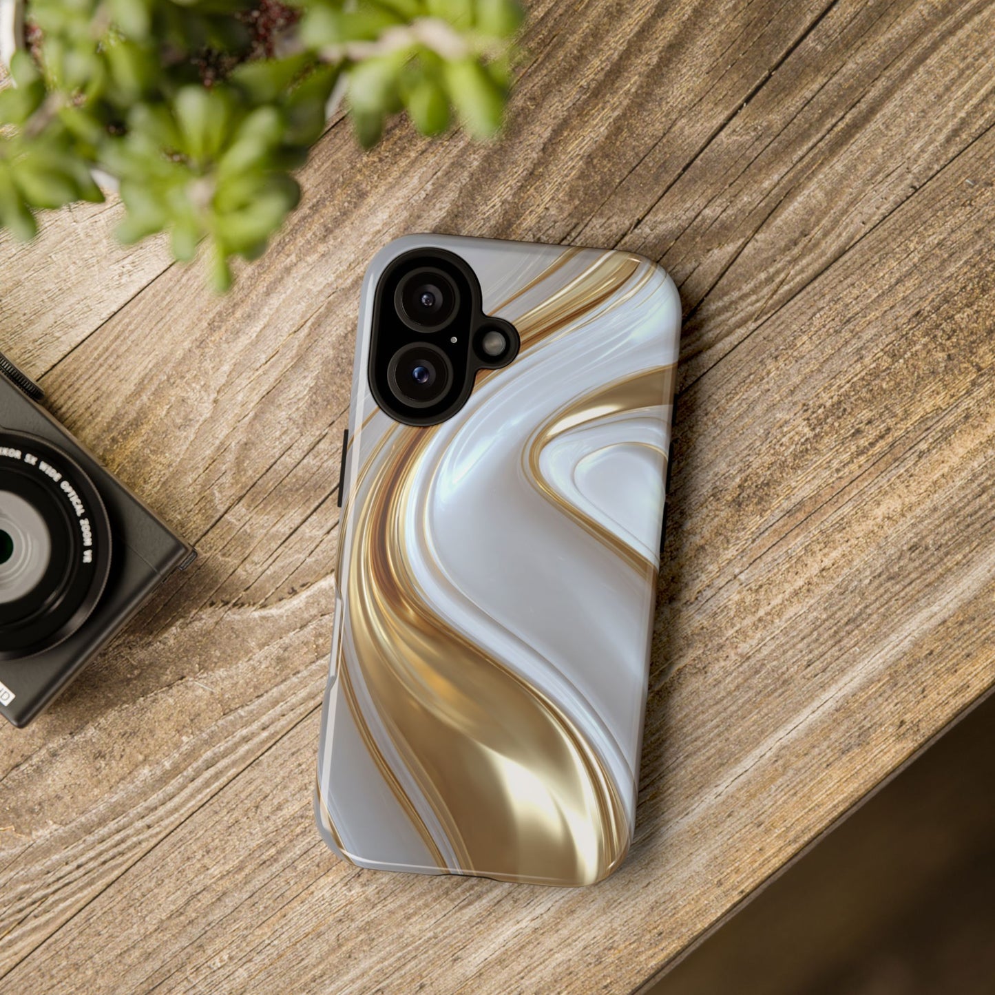 Gold & White Swirl (iPhone X - iPhone 17 Pro Max) [TOUGH CASE]