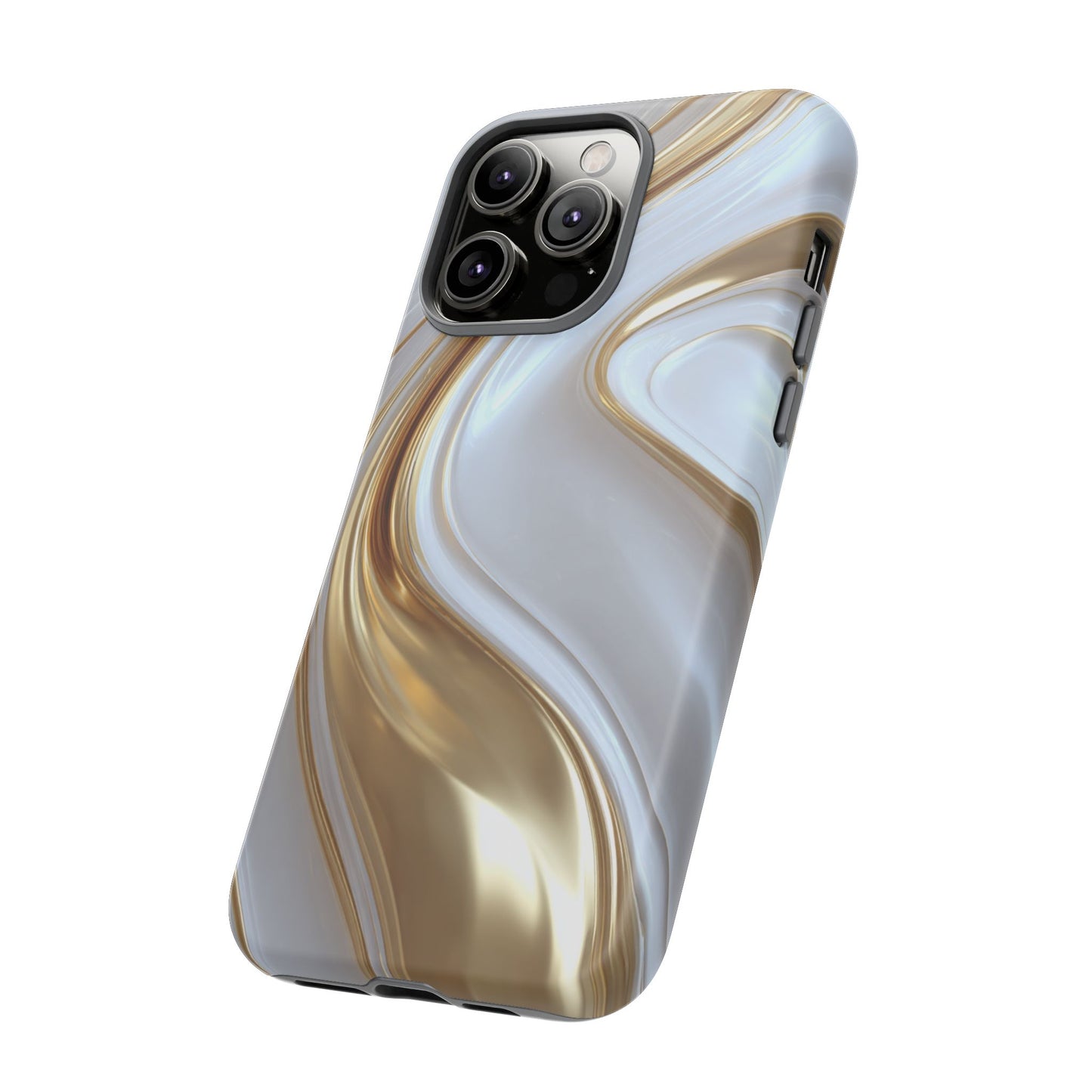 Gold & White Swirl (iPhone X - iPhone 17 Pro Max) [TOUGH CASE]