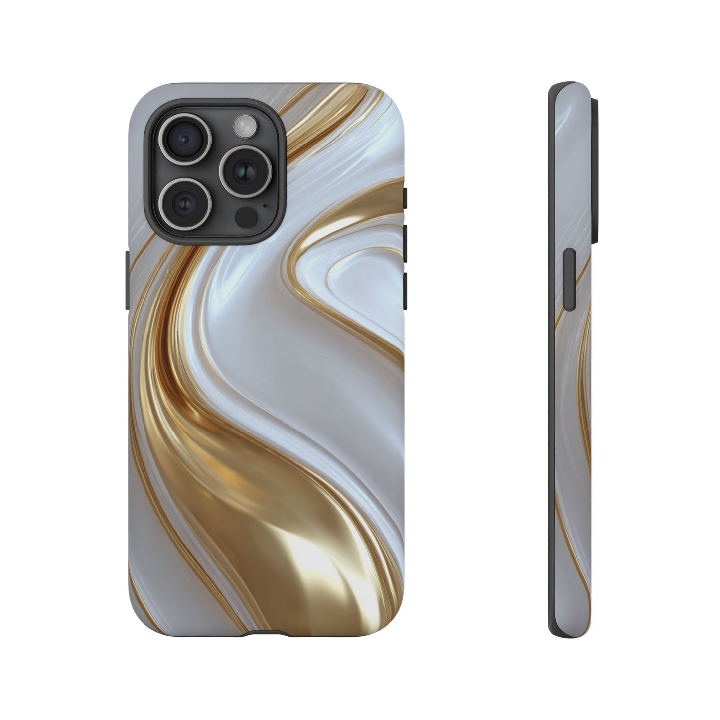 Gold & White Swirl (iPhone X - iPhone 17 Pro Max) [TOUGH CASE]