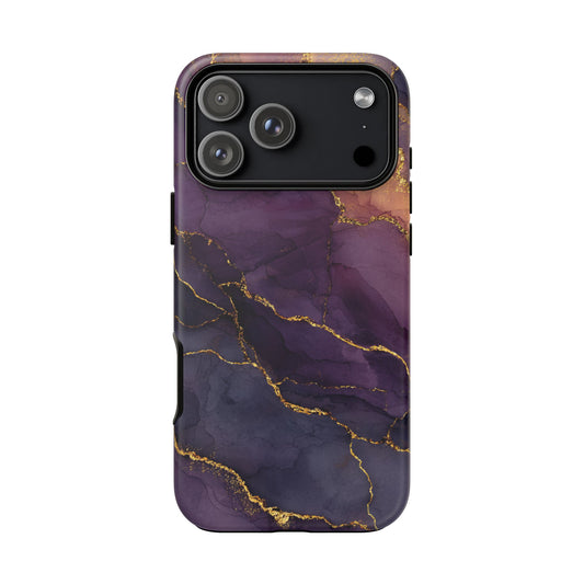 Elegant Purple & Gold Marble (iPhone X - iPhone 17 Pro Max) [TOUGH CASE]
