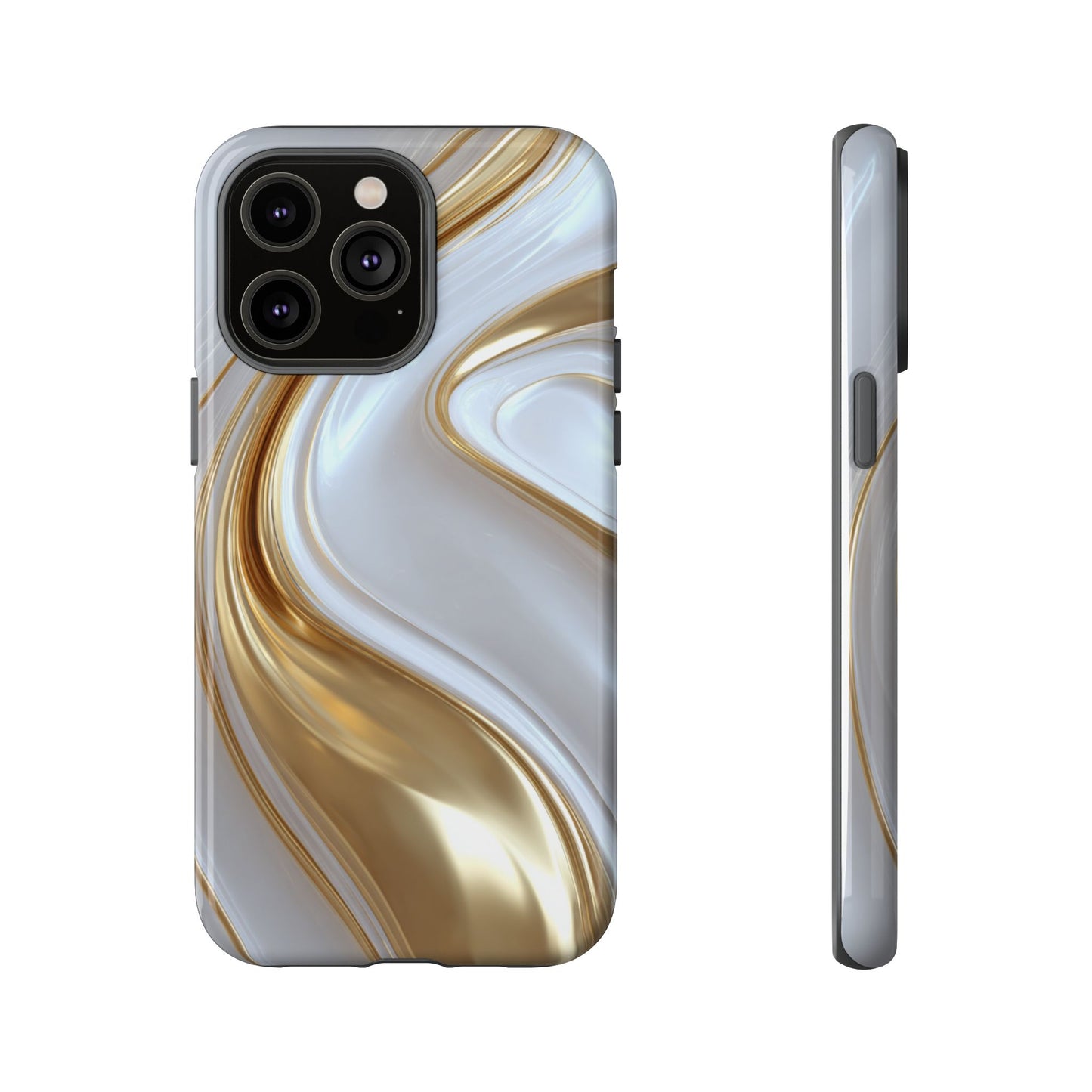 Gold & White Swirl (iPhone X - iPhone 17 Pro Max) [TOUGH CASE]