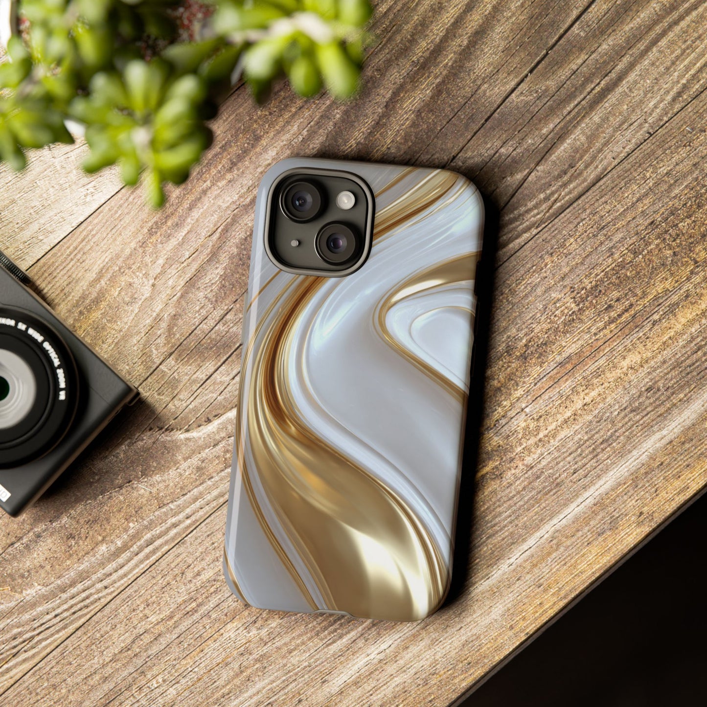 Gold & White Swirl (iPhone X - iPhone 17 Pro Max) [TOUGH CASE]