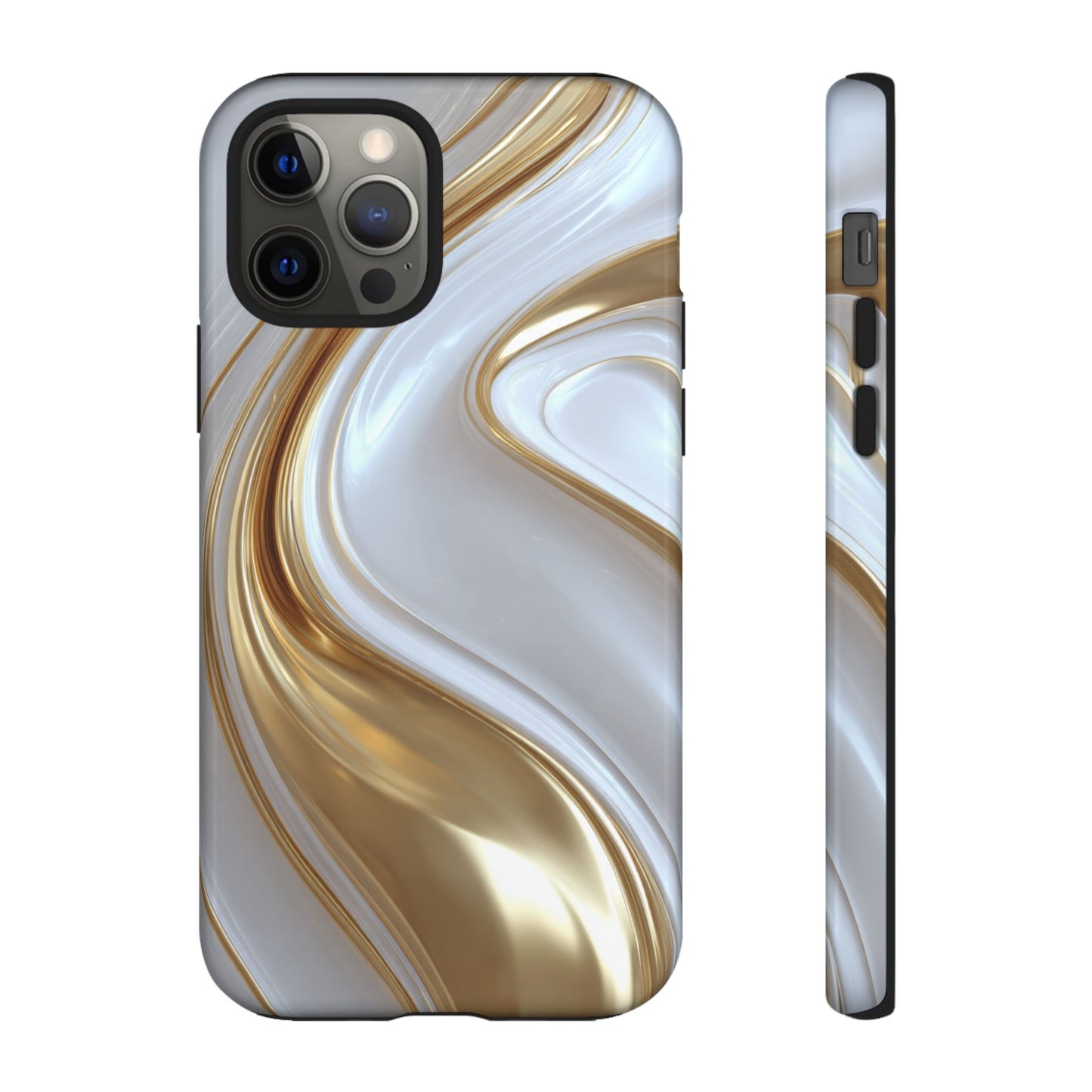 Gold & White Swirl (iPhone X - iPhone 17 Pro Max) [TOUGH CASE]