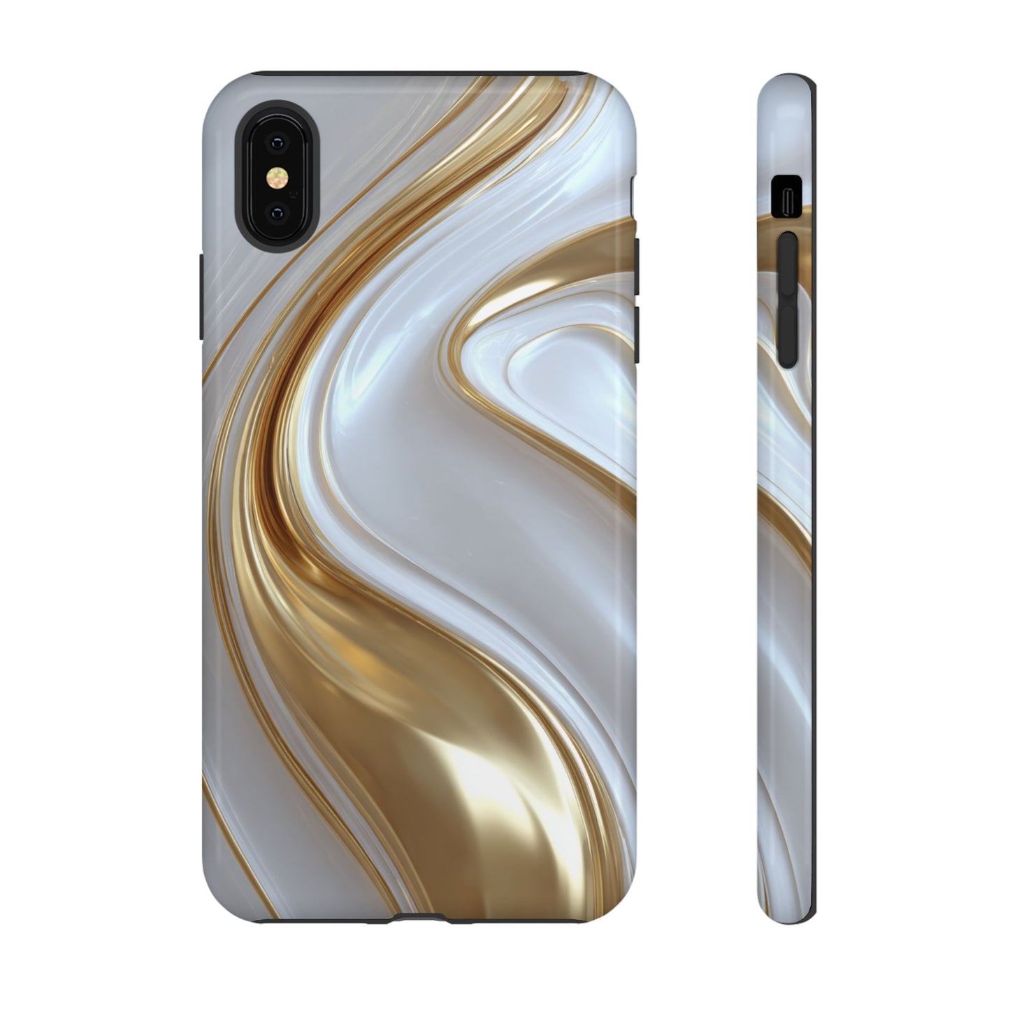 Gold & White Swirl (iPhone X - iPhone 17 Pro Max) [TOUGH CASE]