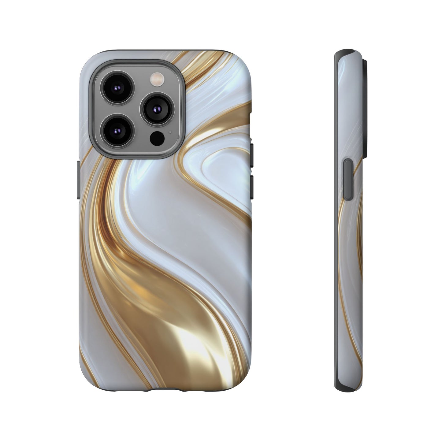 Gold & White Swirl (iPhone X - iPhone 17 Pro Max) [TOUGH CASE]