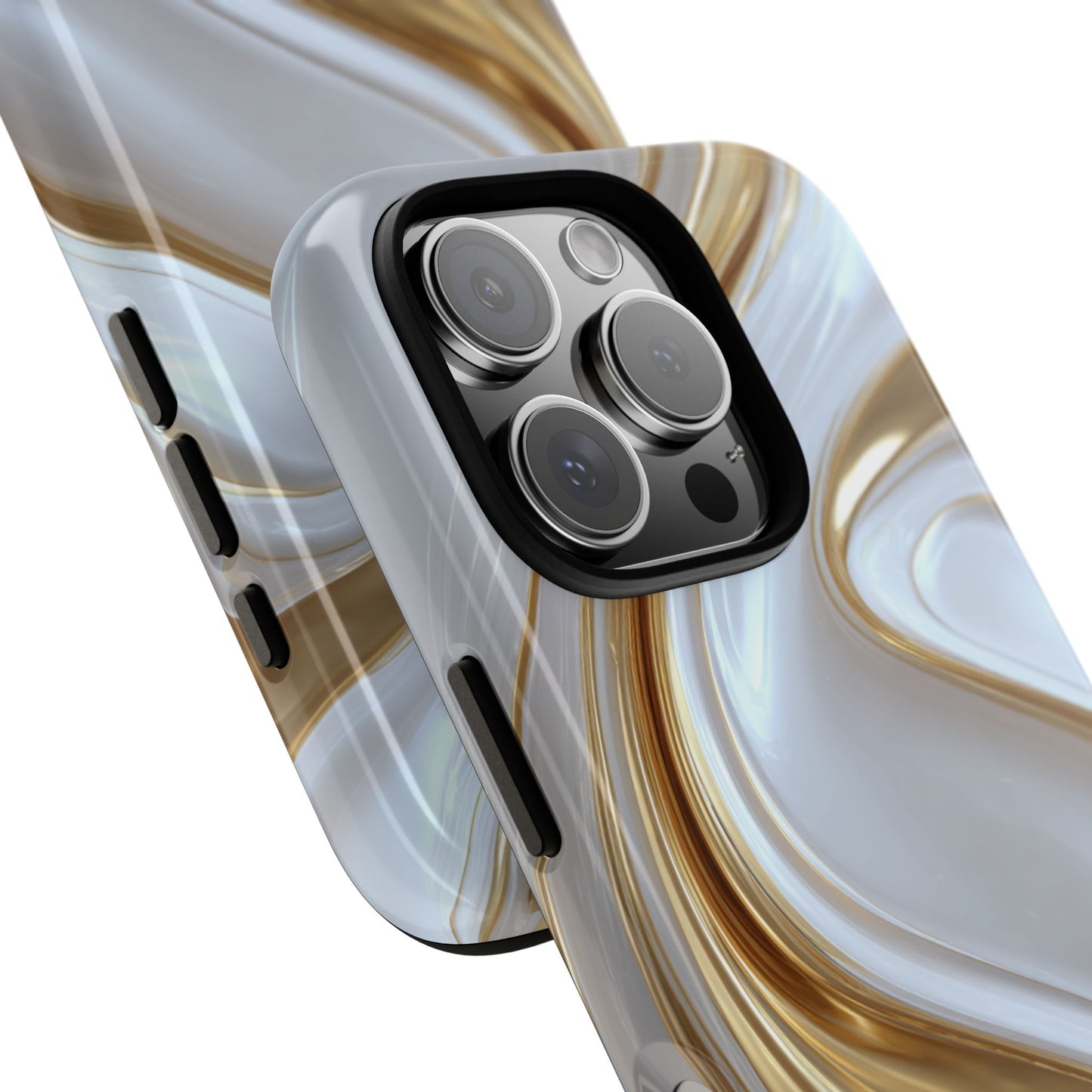 Gold & White Swirl (iPhone X - iPhone 17 Pro Max) [TOUGH CASE]