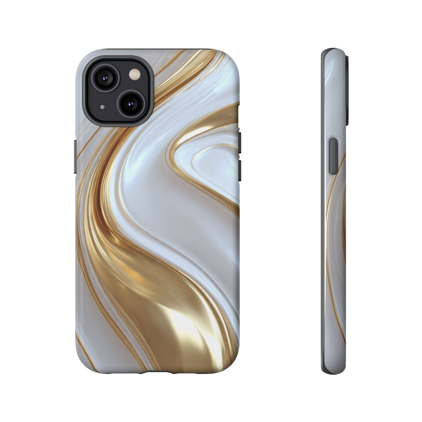 Gold & White Swirl (iPhone X - iPhone 17 Pro Max) [TOUGH CASE]