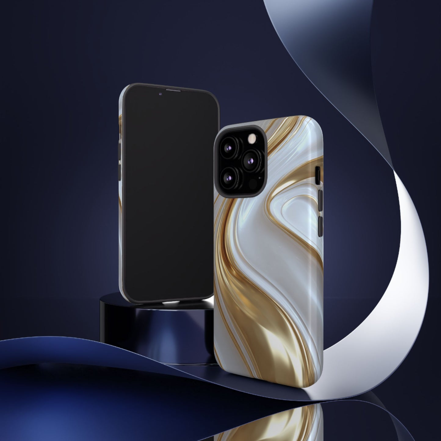 Gold & White Swirl (iPhone X - iPhone 17 Pro Max) [TOUGH CASE]