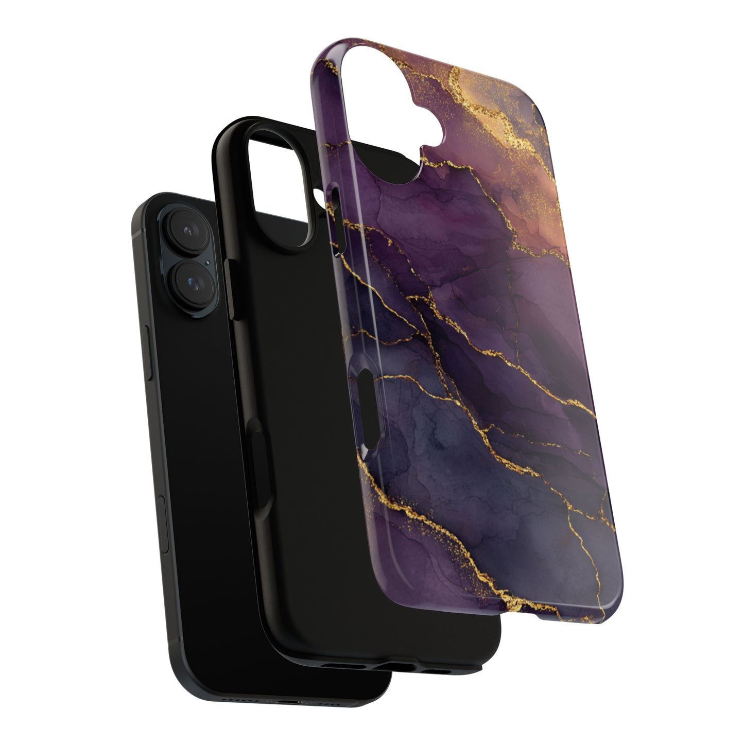 Elegant Purple & Gold Marble (iPhone X - iPhone 17 Pro Max) [TOUGH CASE]