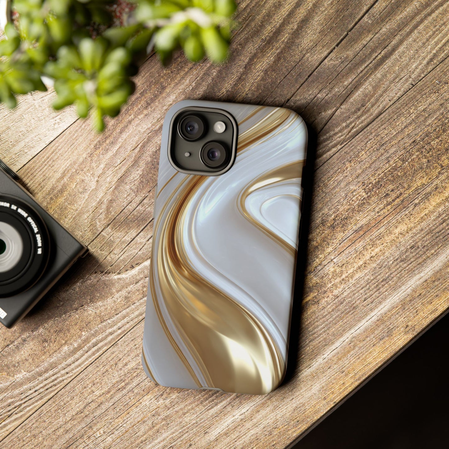 Gold & White Swirl (iPhone X - iPhone 17 Pro Max) [TOUGH CASE]