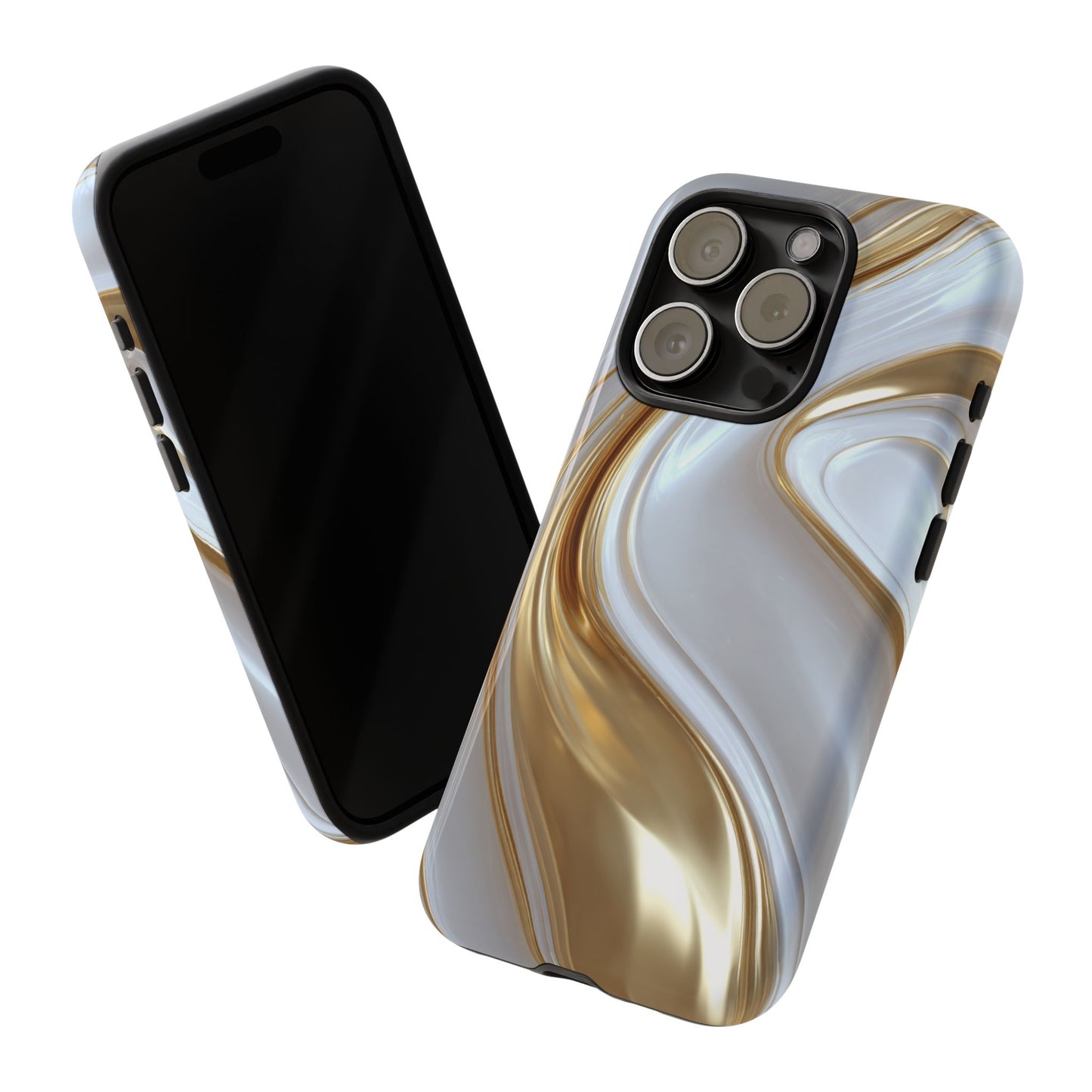 Gold & White Swirl (iPhone X - iPhone 17 Pro Max) [TOUGH CASE]